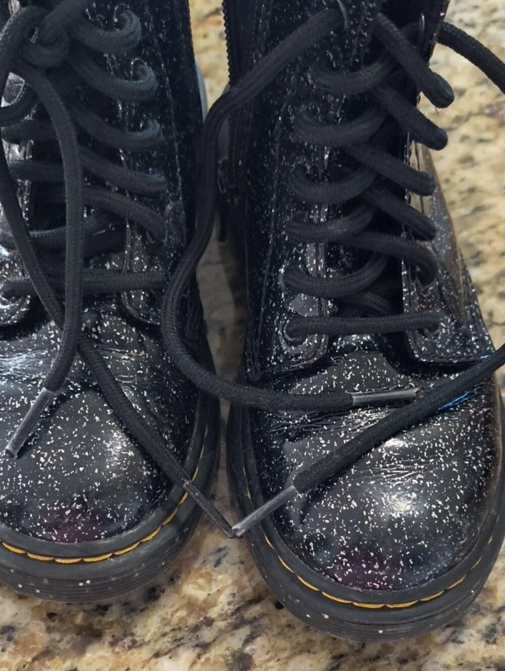 Dr. Martens Black Glitter Kids Lace-Up Boots